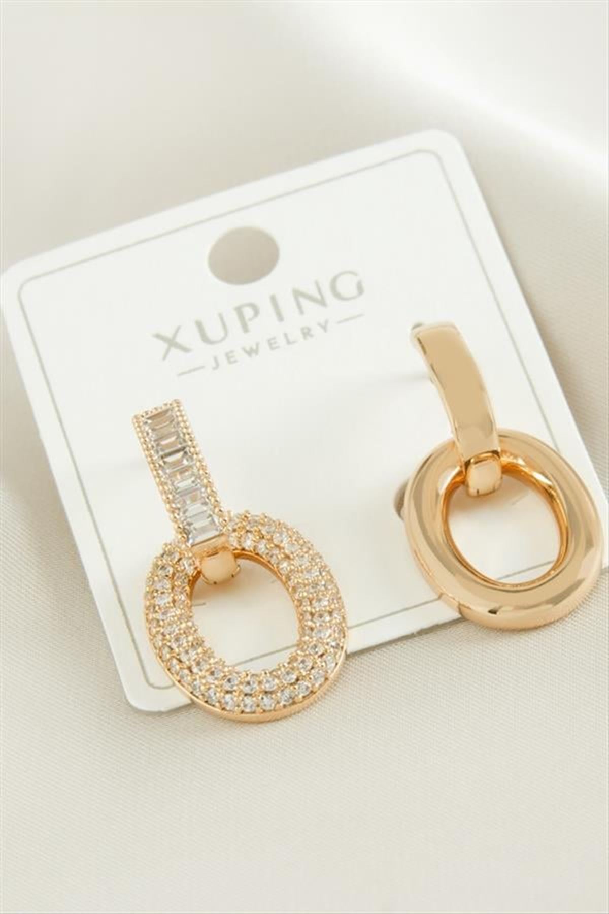 Xuping Zirkon Taşlı Lüks Çelik Küpe - Sarı