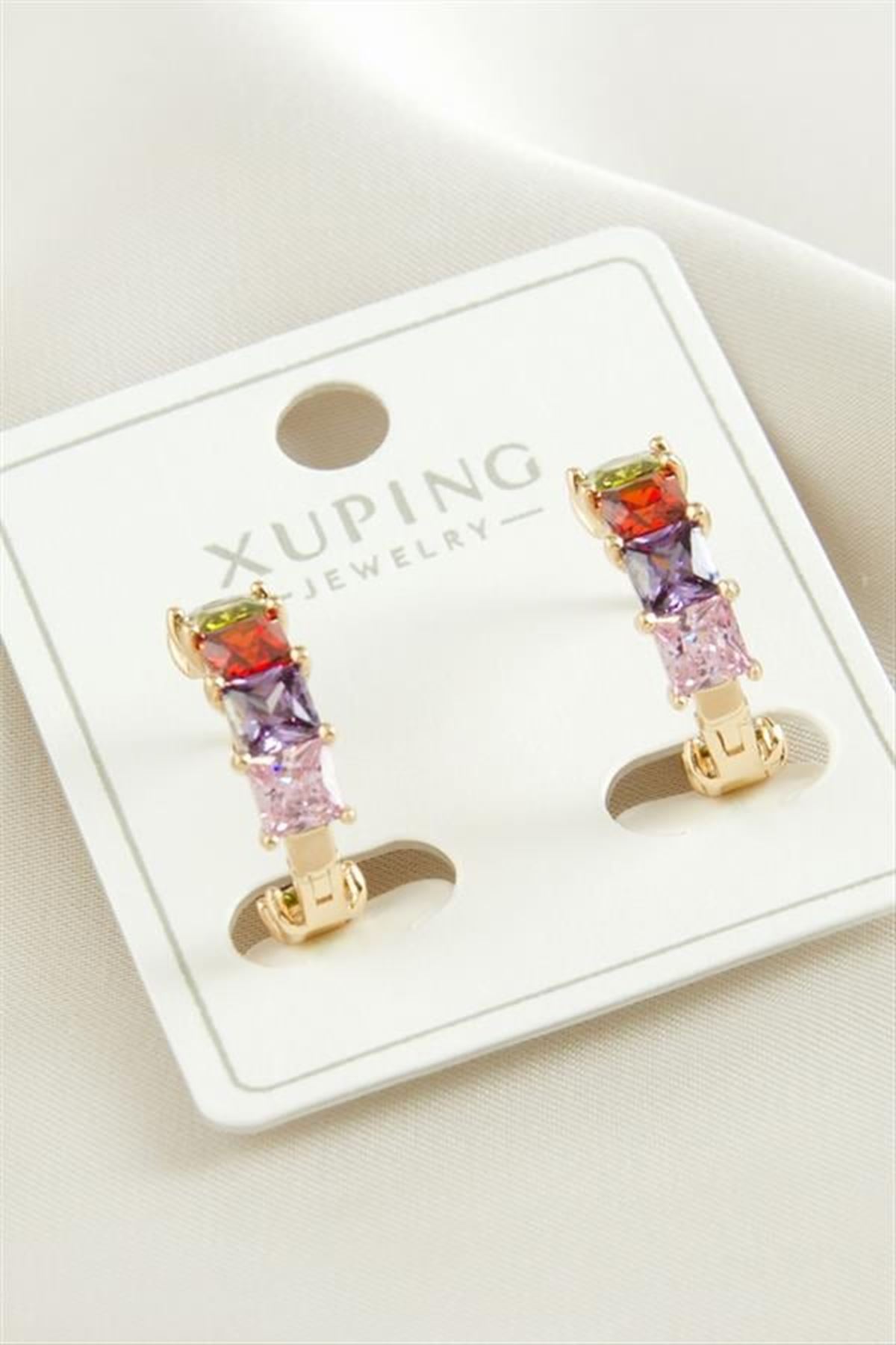 Xuping Zirkon Taşlı Lüks Çelik Küpe - Sarı