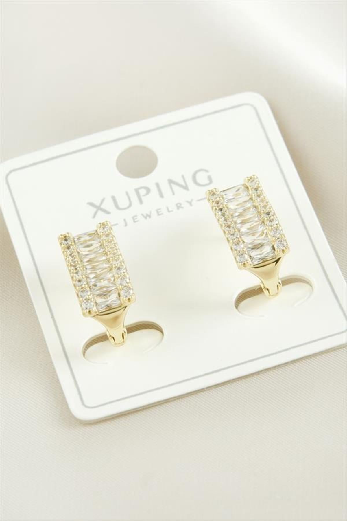 Xuping Baget Taşlı Lüks Çelik Küpe - Sarı