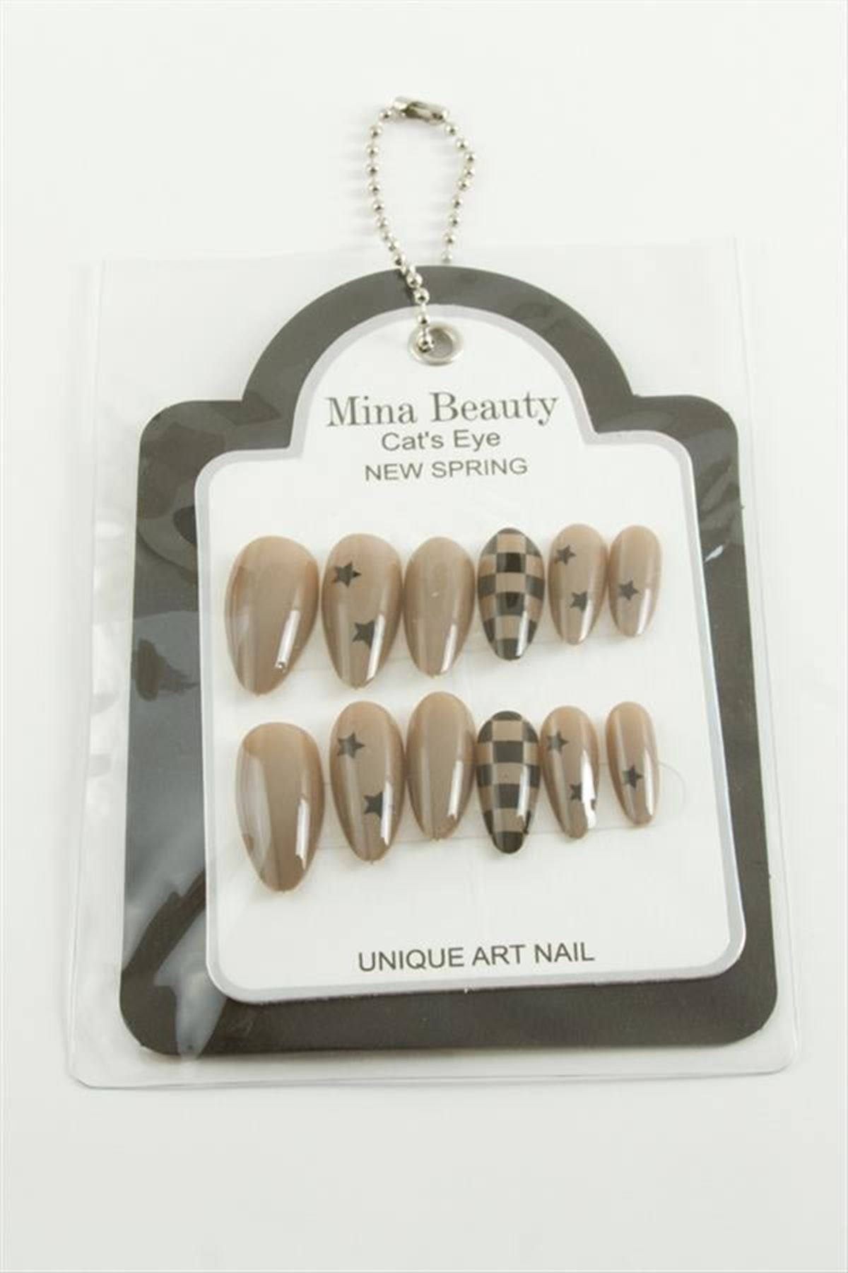 Desenli Mina Beauty Kedi Gözü Takma Tırnak - Kahverengi