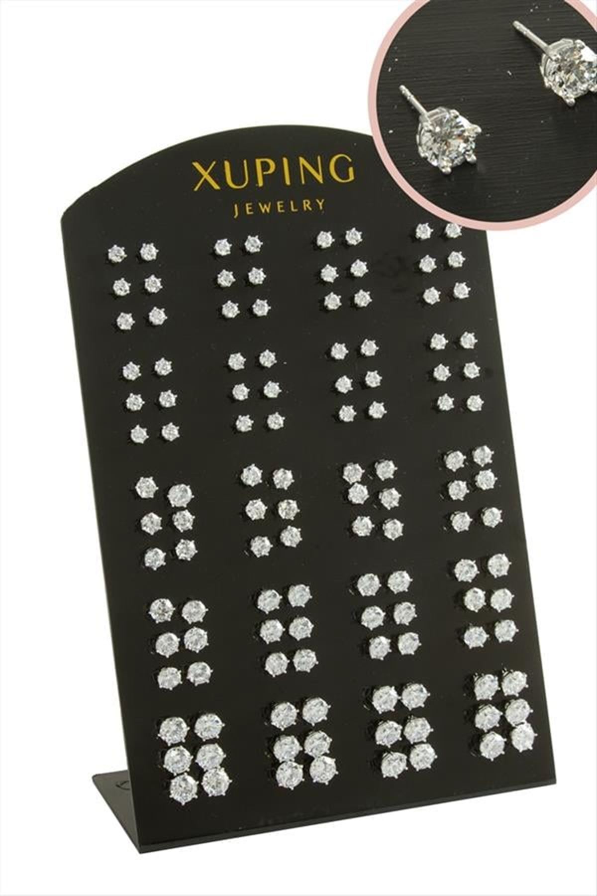 60 Çift Xuping Lüks Tektaş Çelik Küpe - Gümüş Rengi