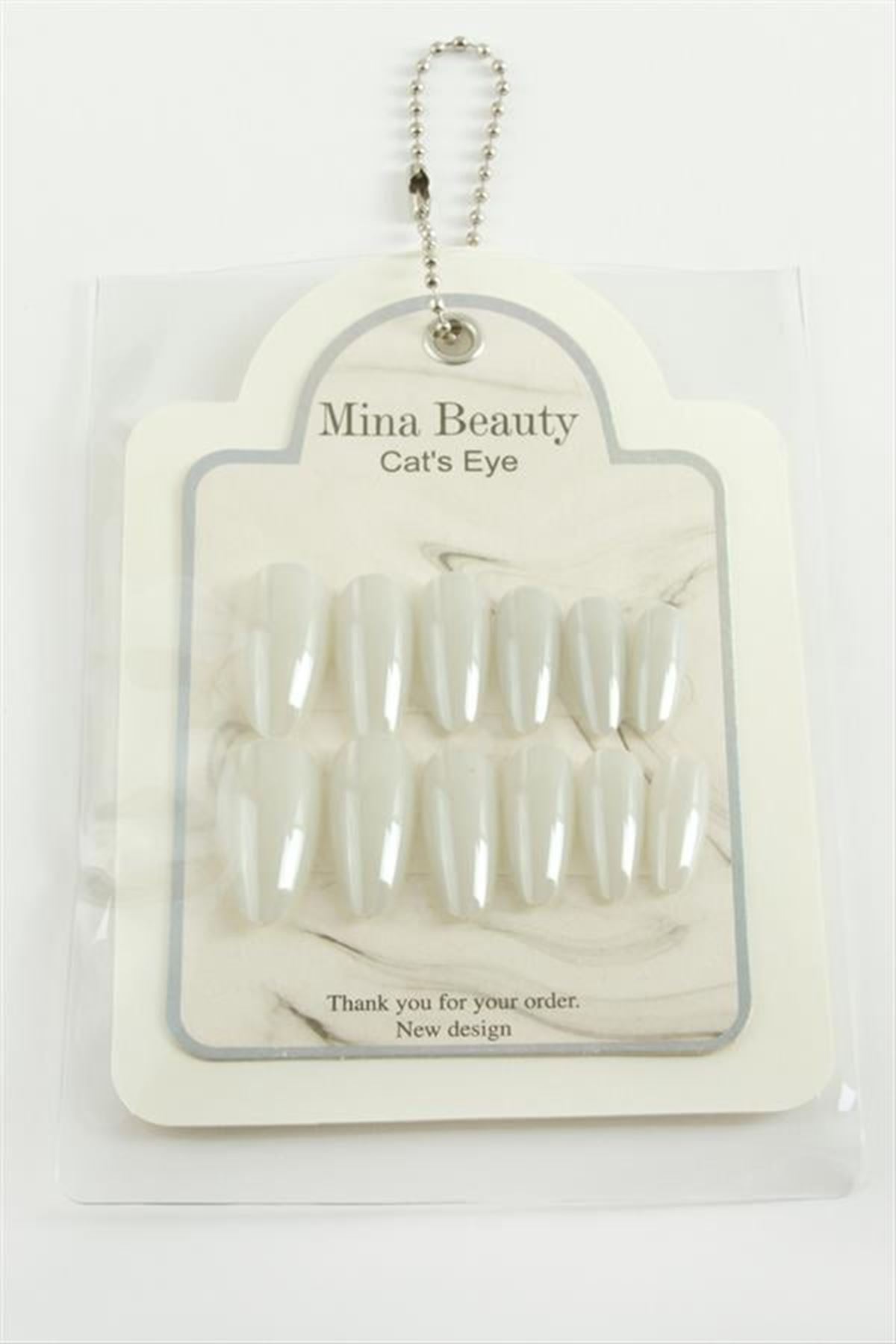 Mina Beauty Kedi Gözü Takma Tırnak - Beyaz