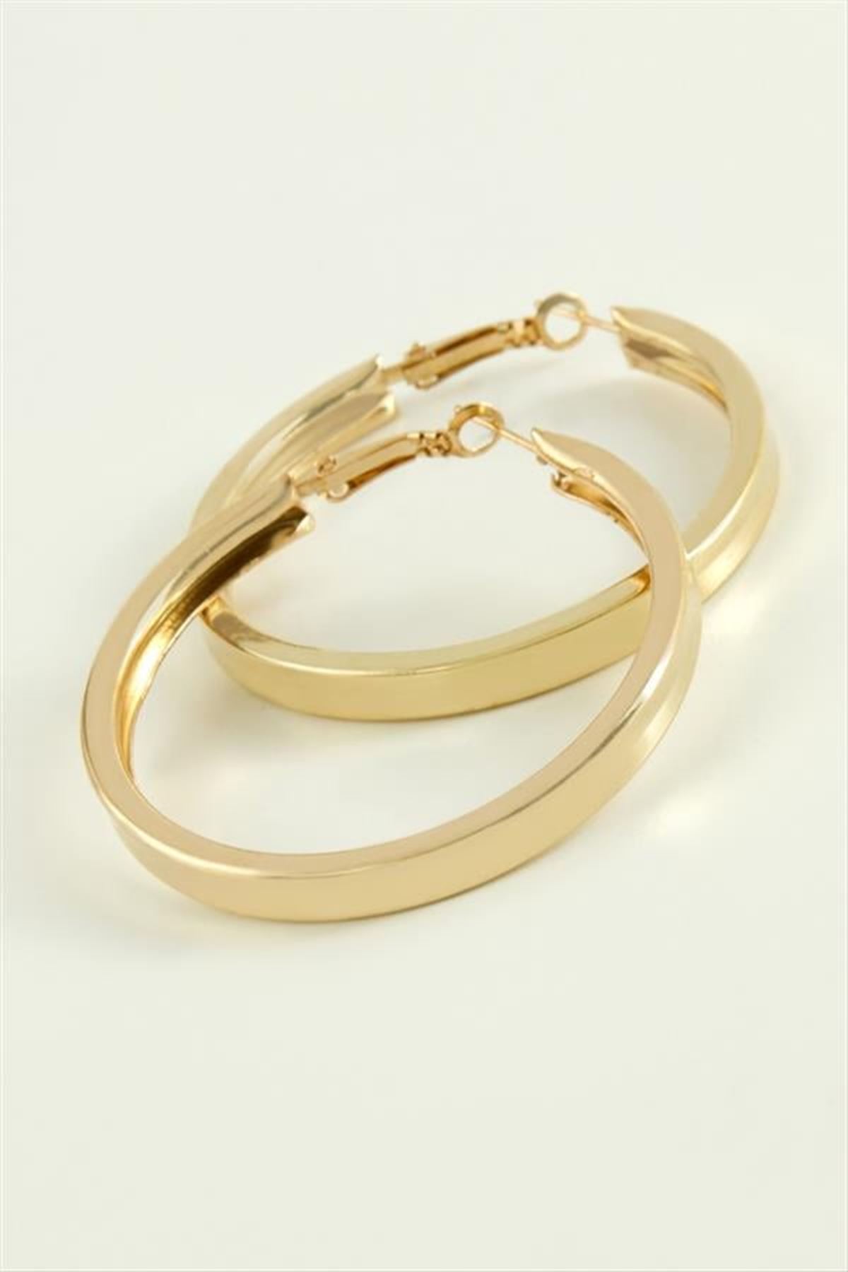 Kare Düz Halka Küpe 6 cm - Sarı