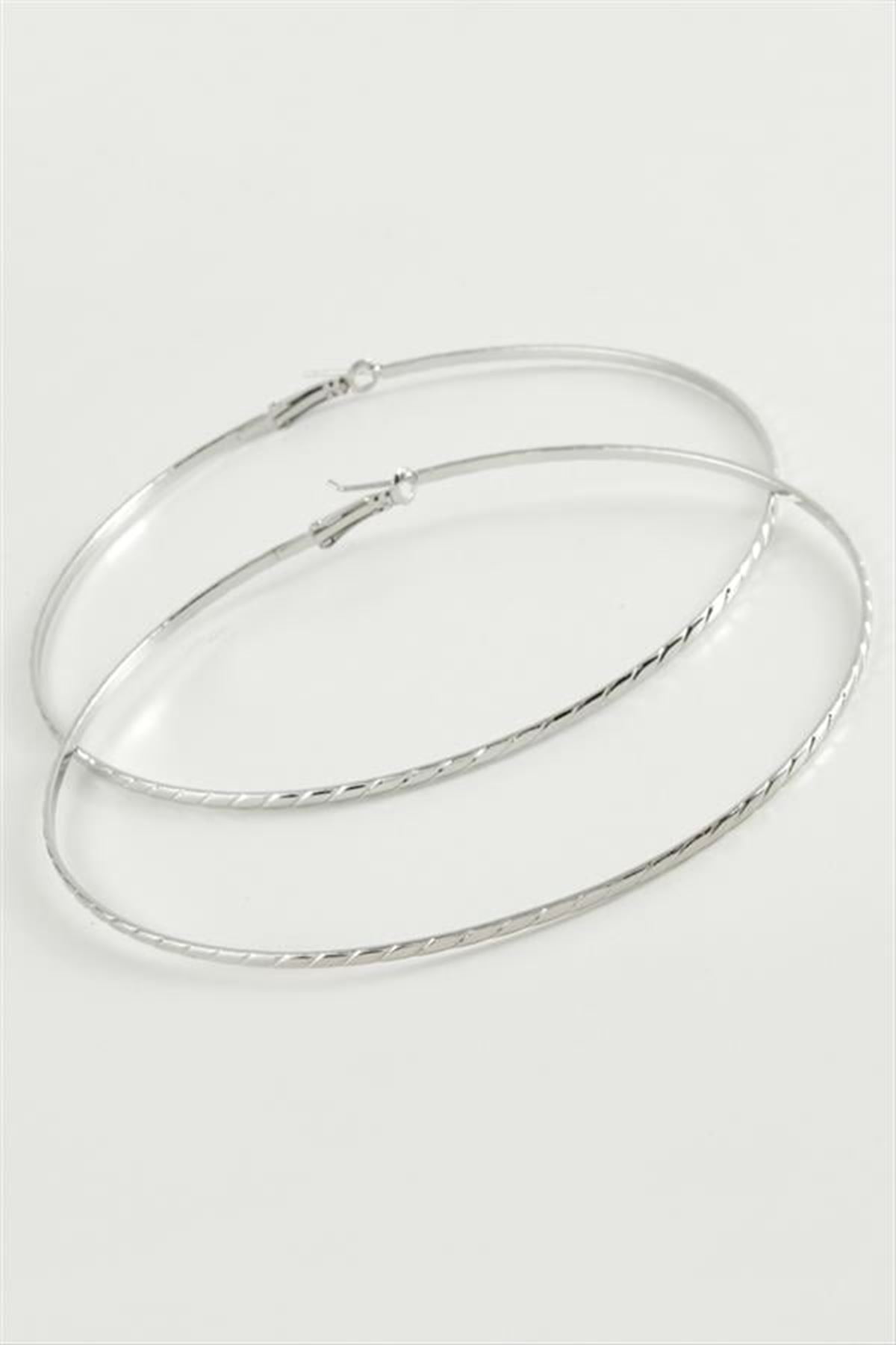 Zincir Çizgili Metal Halka Küpe 8-9-10 cm