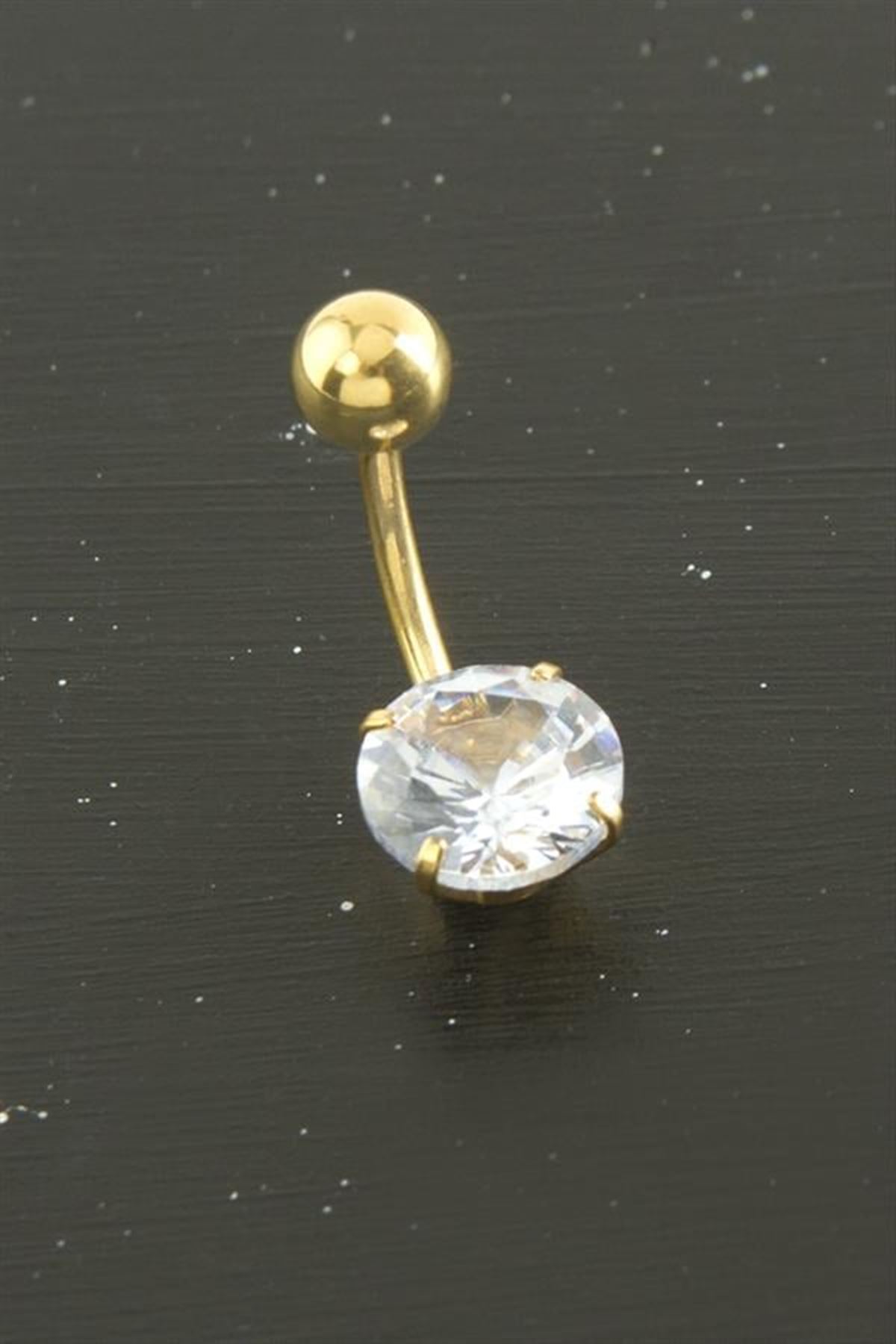 Yuvarlak Zirkon Taşlı Çelik Piercing 1 Adet - Gümüş Rengi