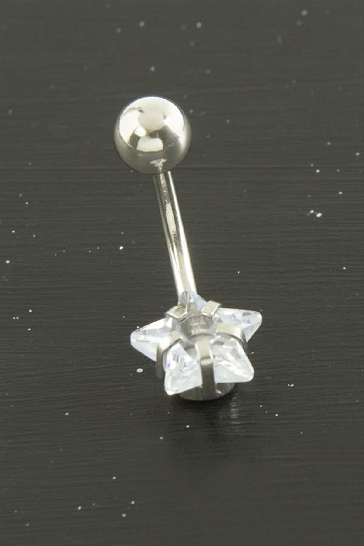 Yıldız Zirkon Taşlı Çelik Piercing 1 Adet - Gümüş Rengi