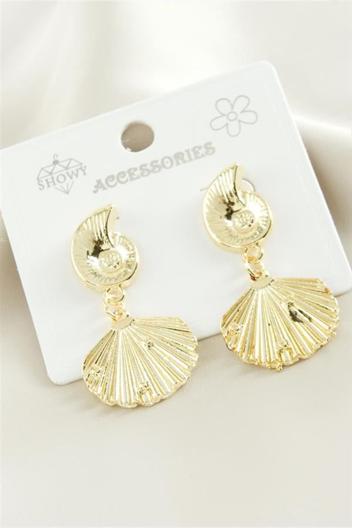İstiridye Metal Küpe - Sarı
