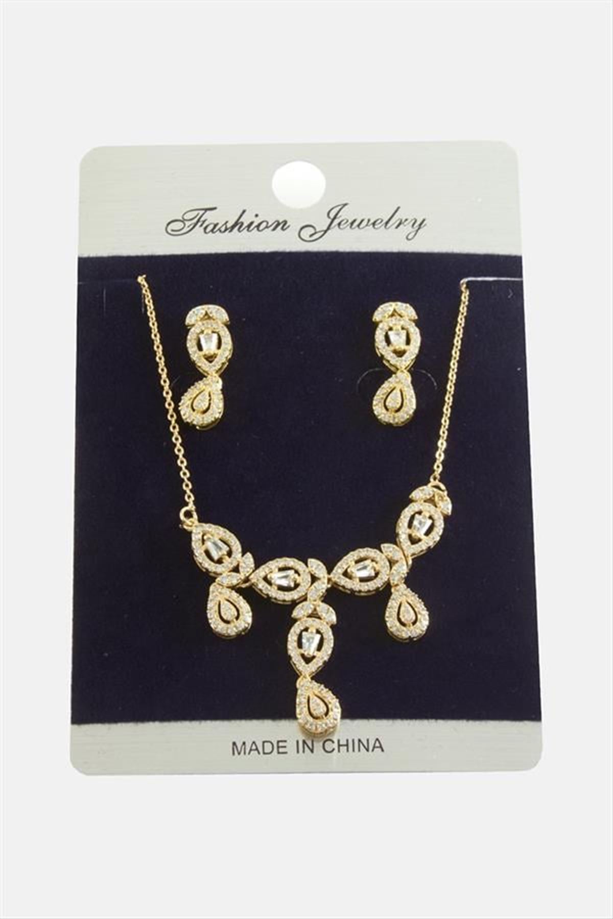Damla Zirkon Taşlı Set Kolye - Sarı
