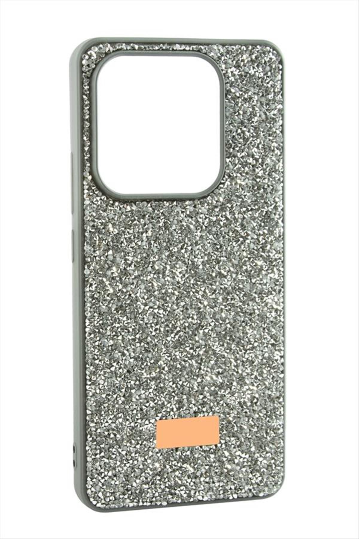 Xiaomi Redmi 12 Taşlı Kapak Kılıf - Gümüş Rengi