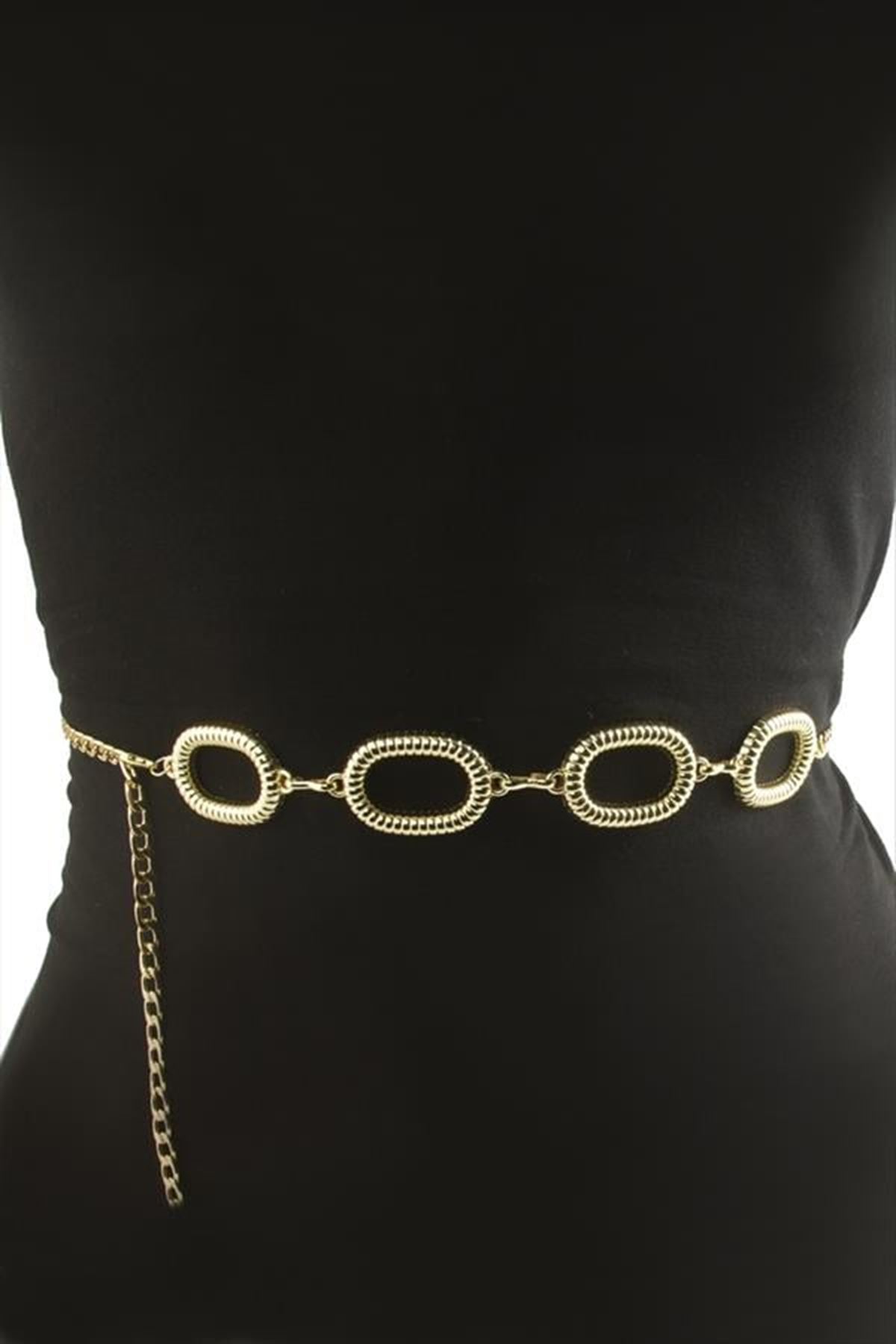 Oval Metal Zincir Kemer - Sarı