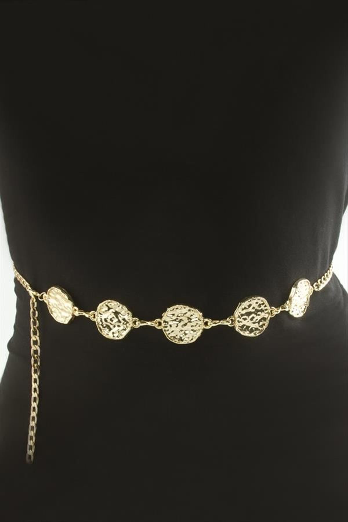 Yuvarlak Metal Zincir Kemer - Sarı