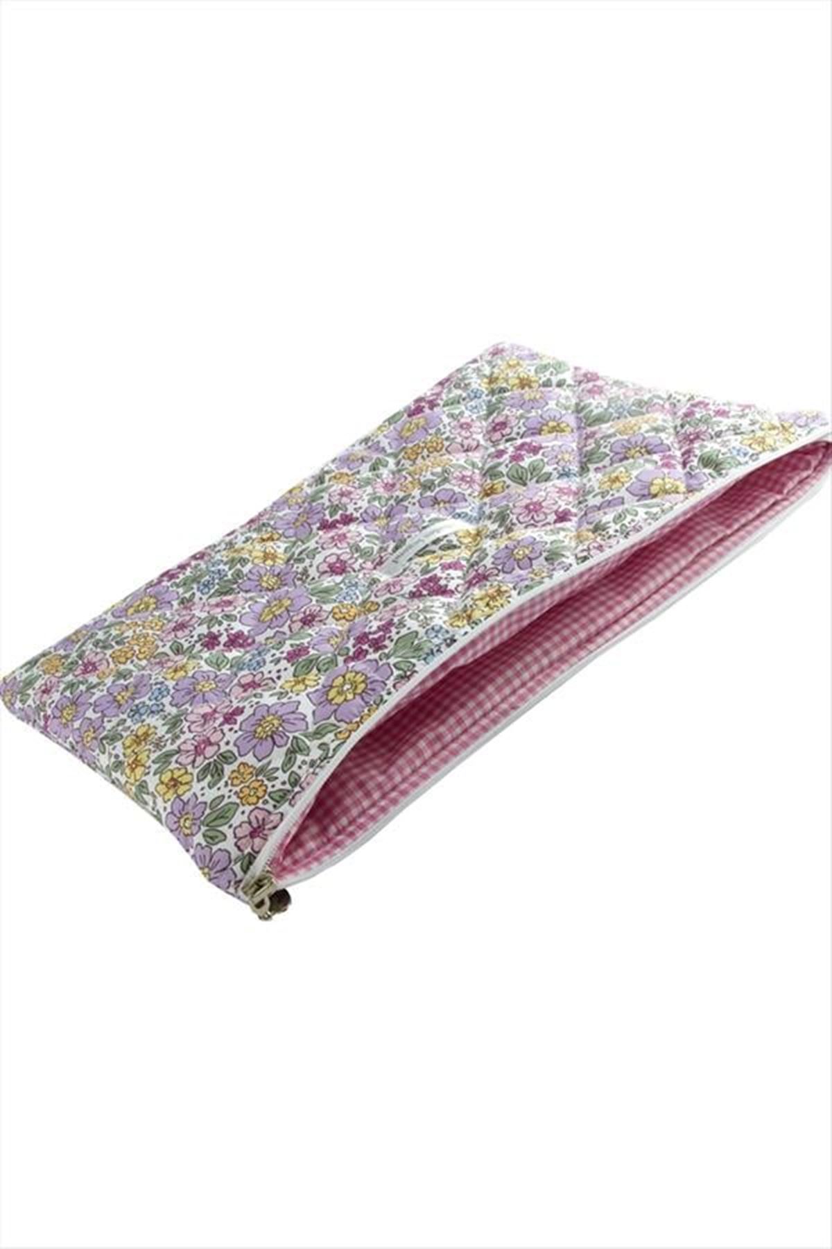 Çiçek Desenli Labtop Bilgisayar Çantası 13*14 inç - Ebruli