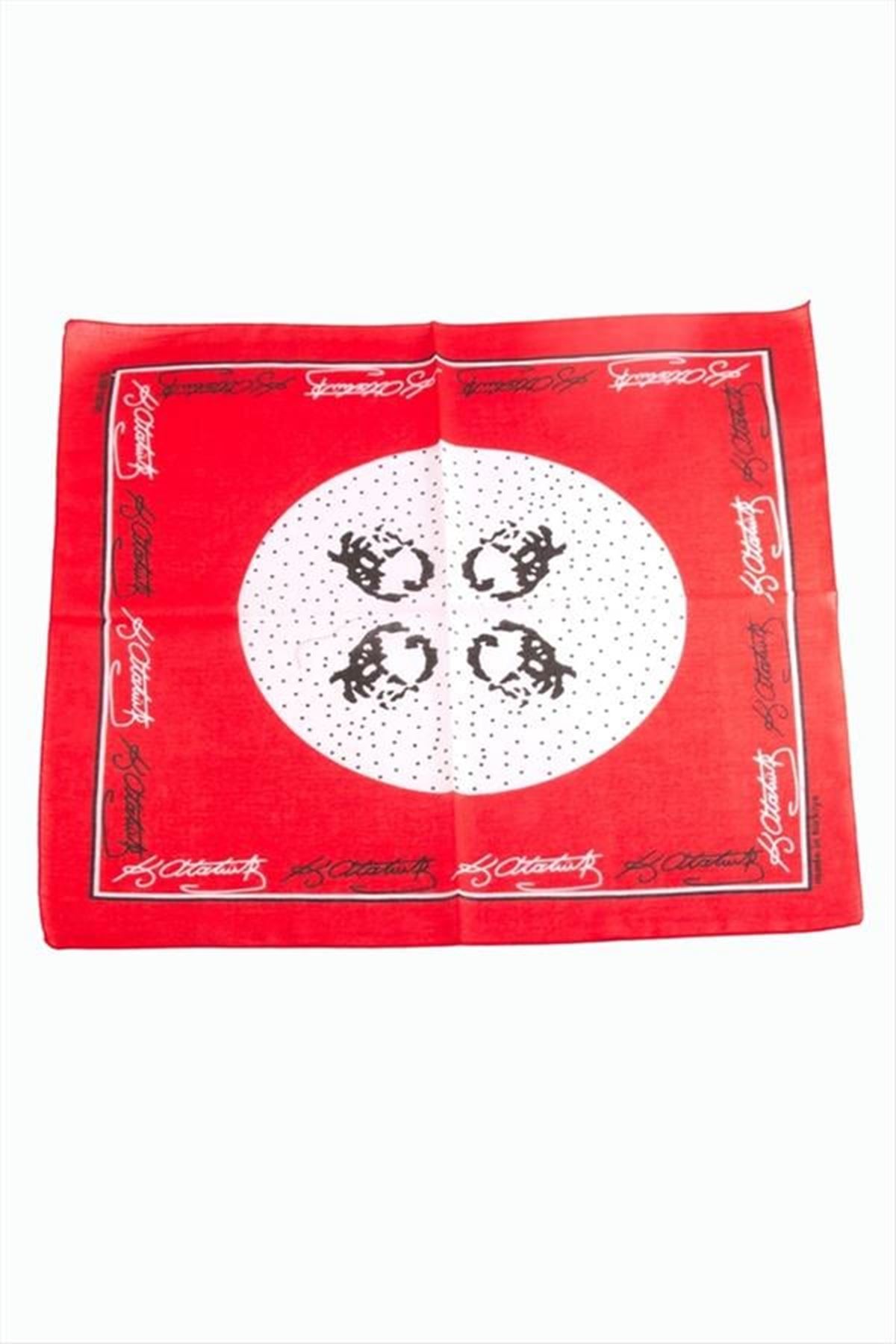 Atatürk İmzalı Desenli Bandana 50*50 - Kırmızı