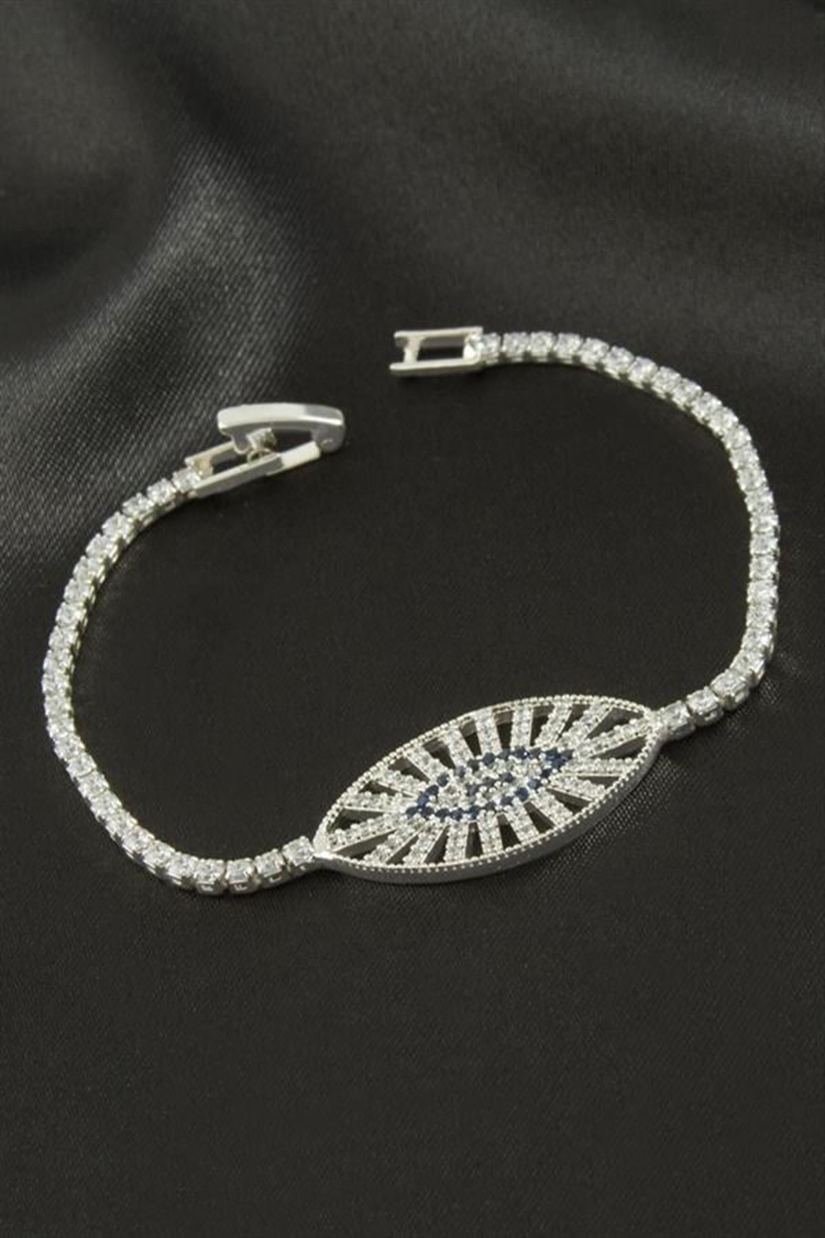 Oval Zirkon Taşlı Çocuk Bileklik 16 cm - Gümüş Rengi