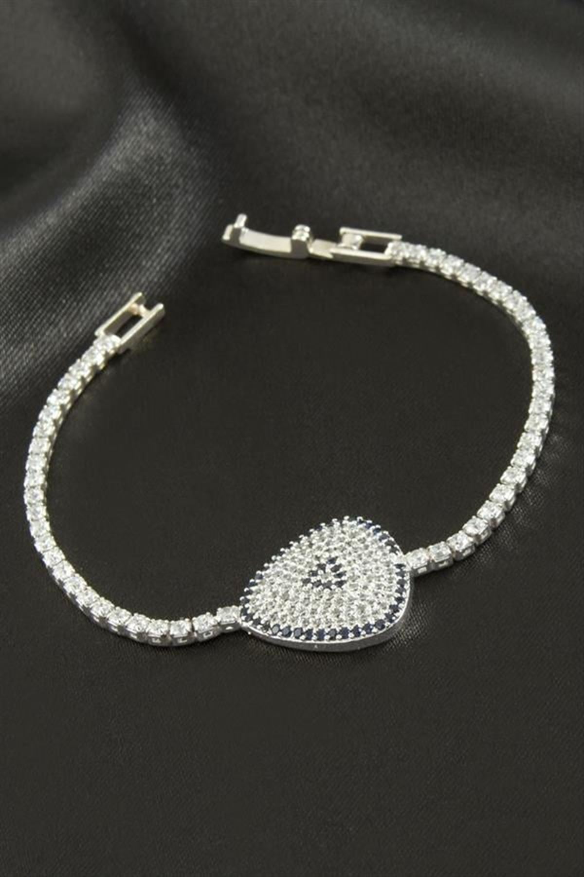 Oval Zirkon Taşlı Çocuk Bileklik 16 cm - Gümüş Rengi
