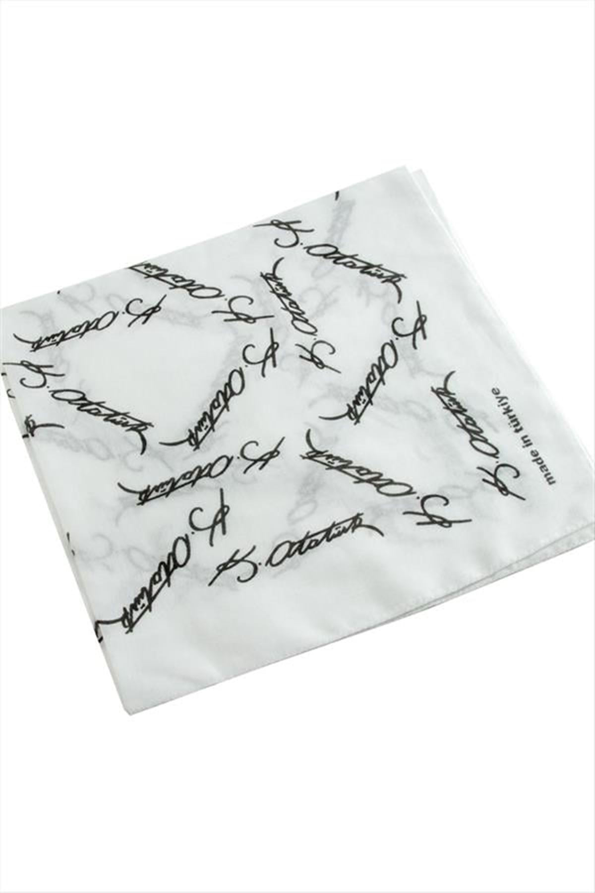 Atatürk İmzalı Desenli Bandana 50*50 - Beyaz