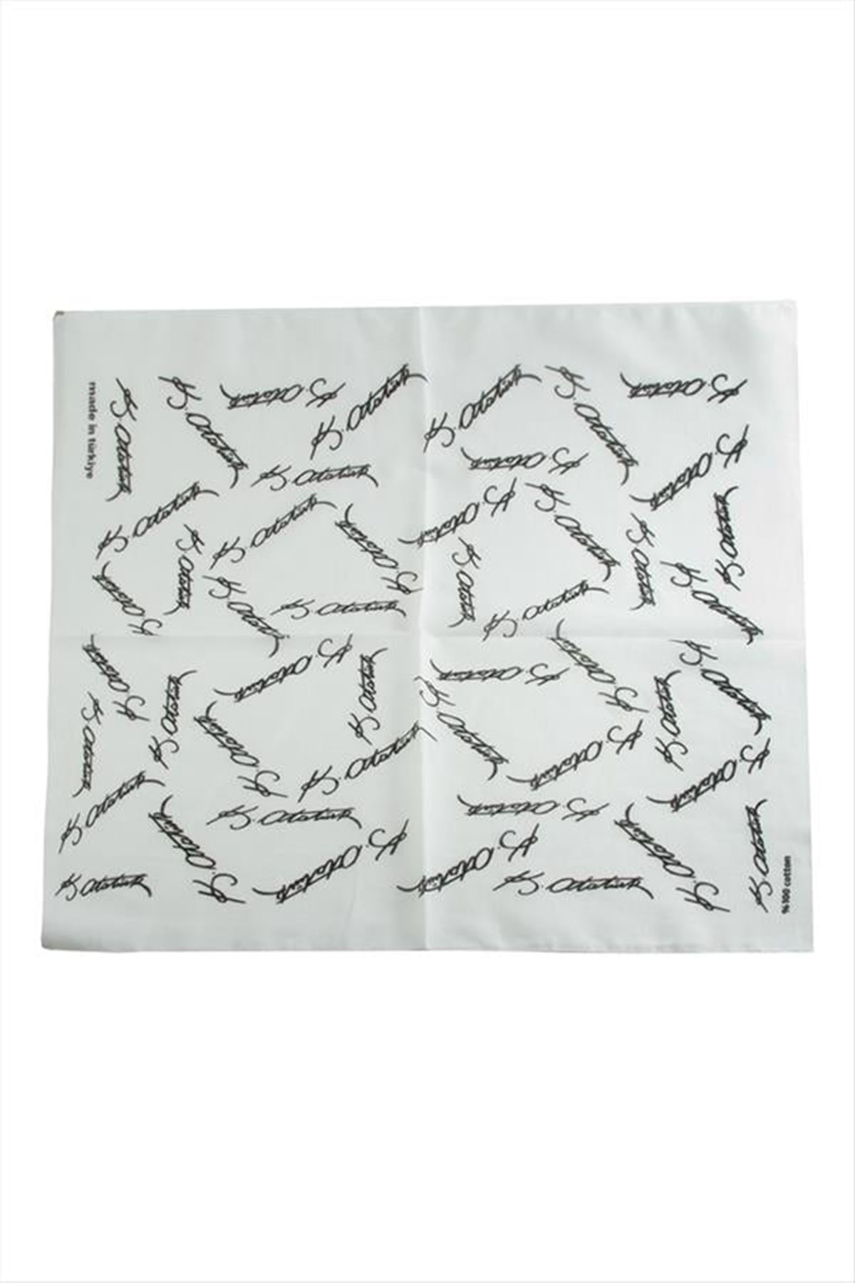 Atatürk İmzalı Desenli Bandana 50*50 - Beyaz