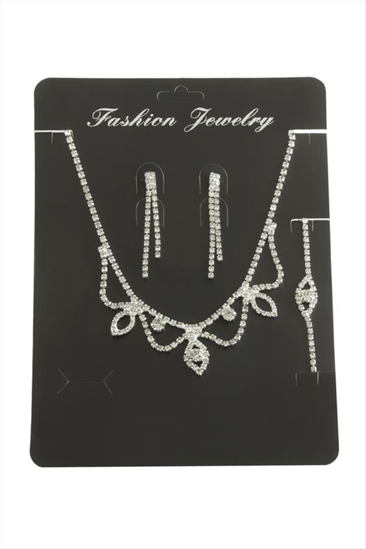 Oval Taşlı Set Kolye - Gümüş Rengi