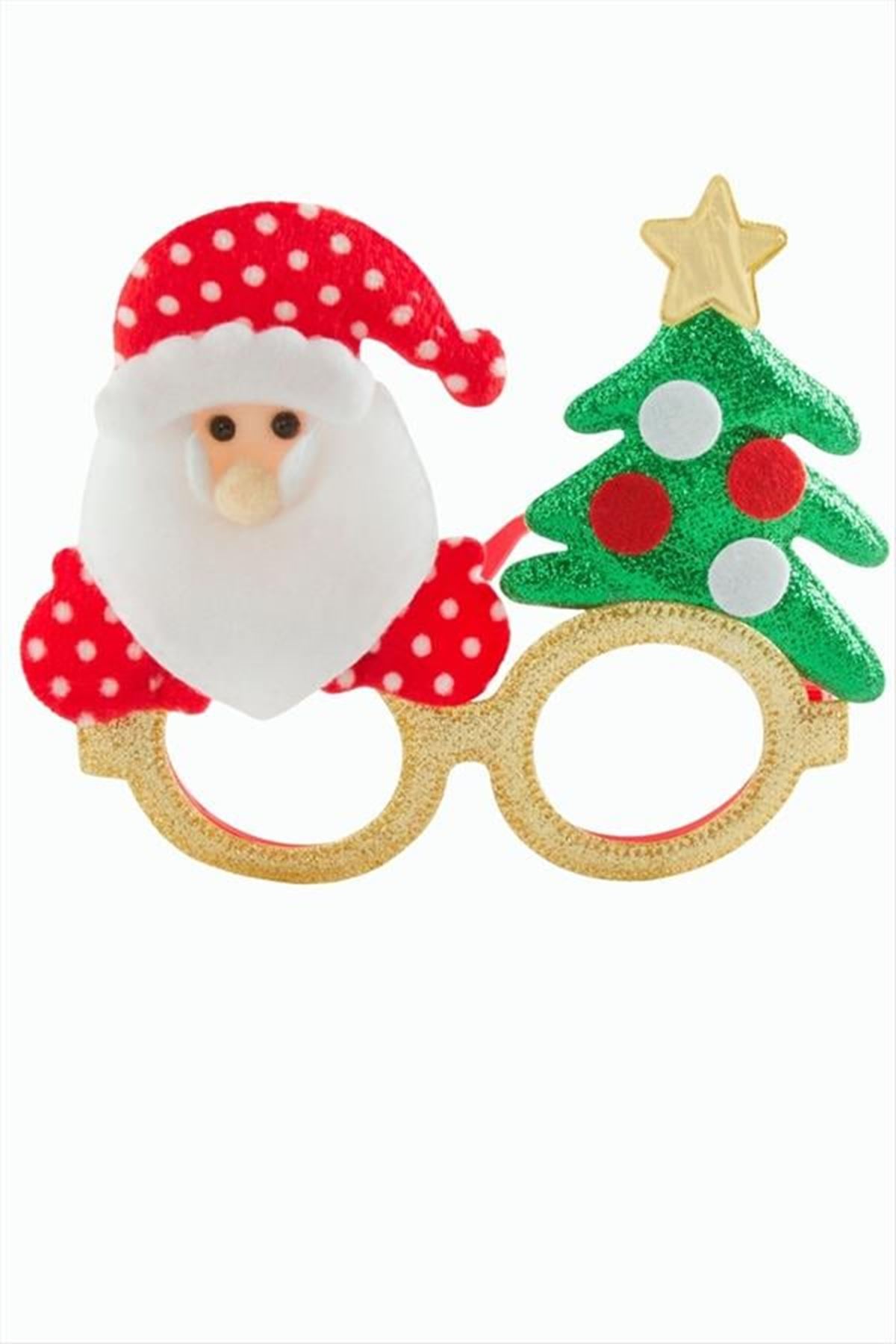 Noel Baba Çam Ağacı Simli Yılbaşı Gözlük - Sarı