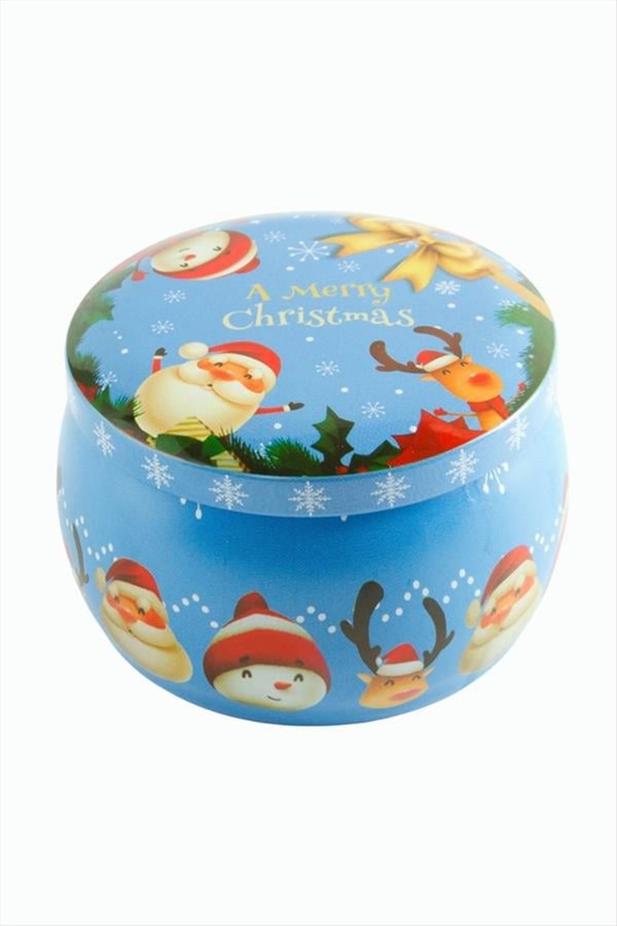 Geyik Noel Baba Yılbaşı Kapaklı Mum 8 cm - Açık Mavi