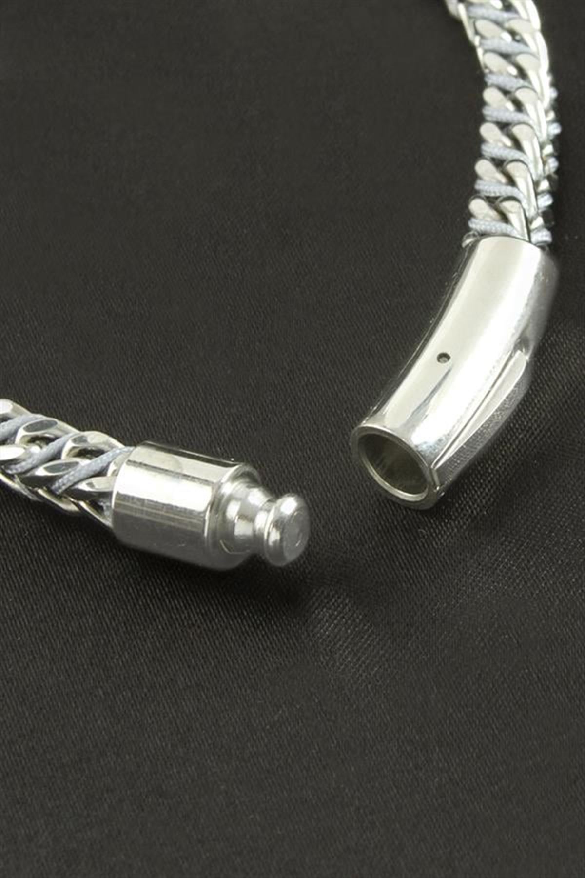 İp Örgülü Zincir Lüks Çelik Bileklik - Gri