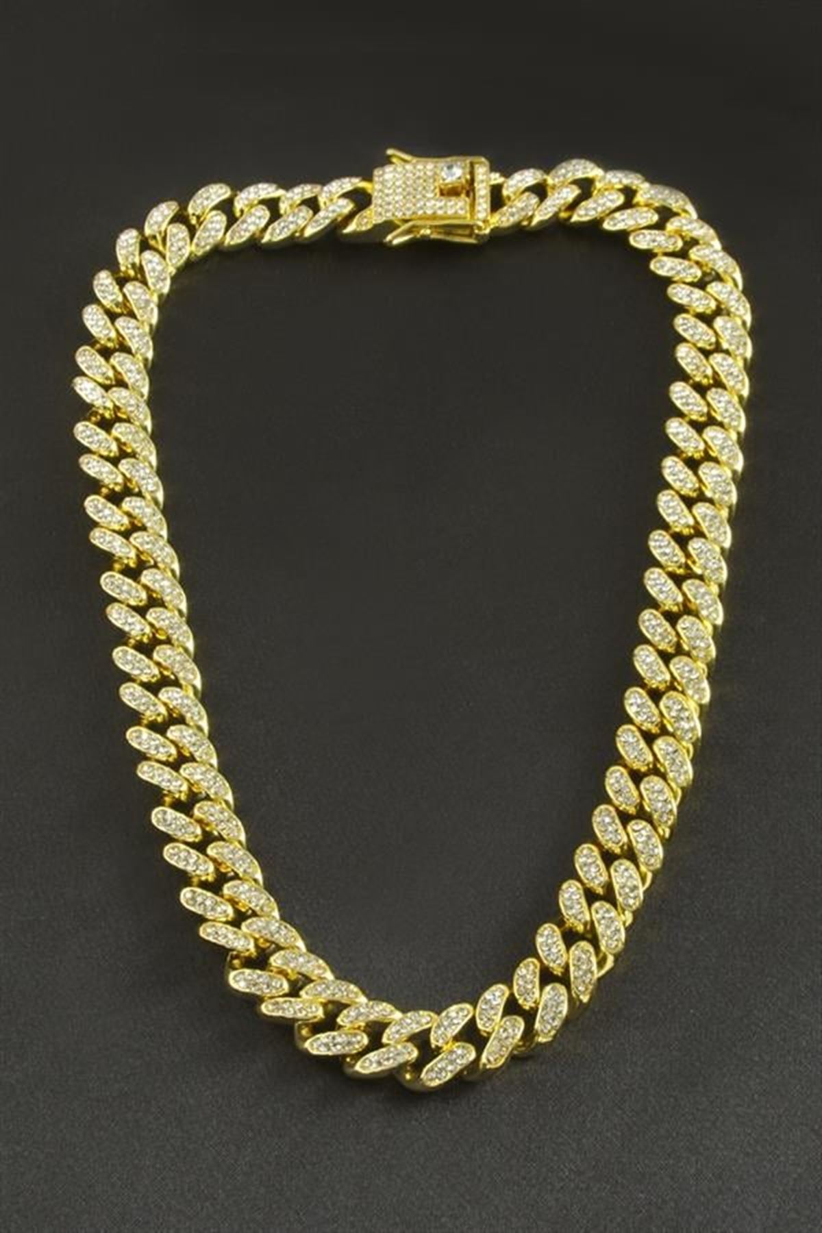Chain Zirkon Taşlı Lüks Çelik Kolye - Sarı