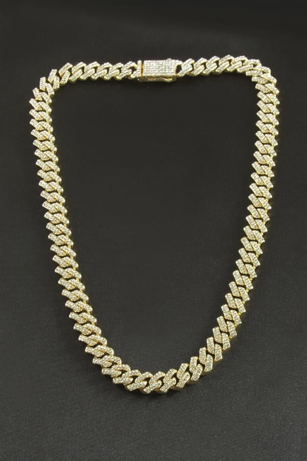 Chain Zikzak Zirkon Taşlı Lüks Çelik Kolye - Sarı