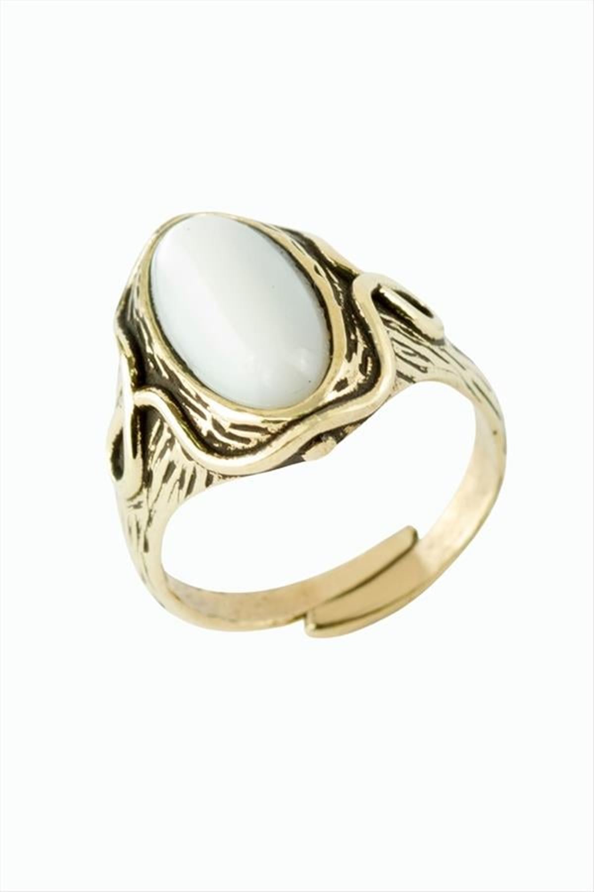 Oval Doğaltaşlı Otantik Yüzük - Sedef
