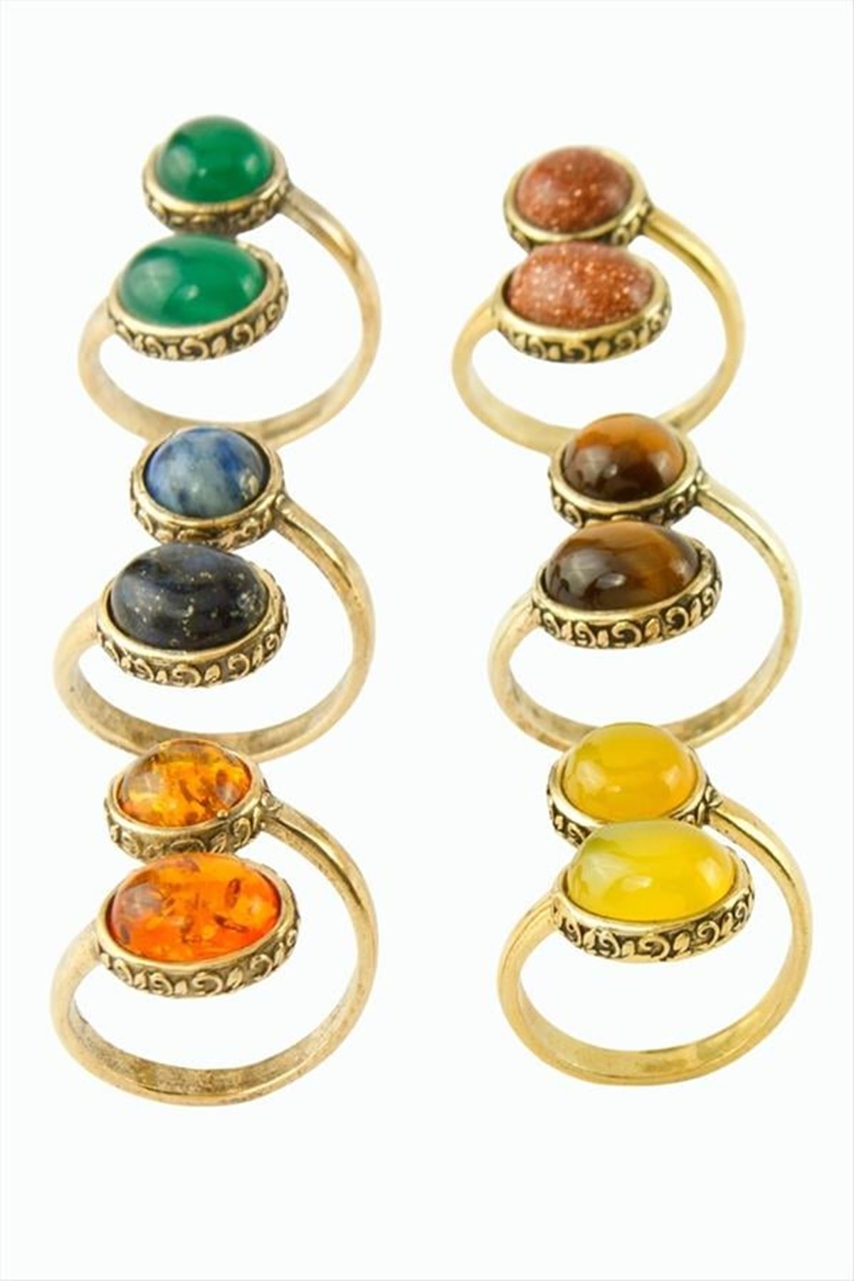 Oval Yuvarlak Doğaltaşlı Otantik Yüzük - Kehribar