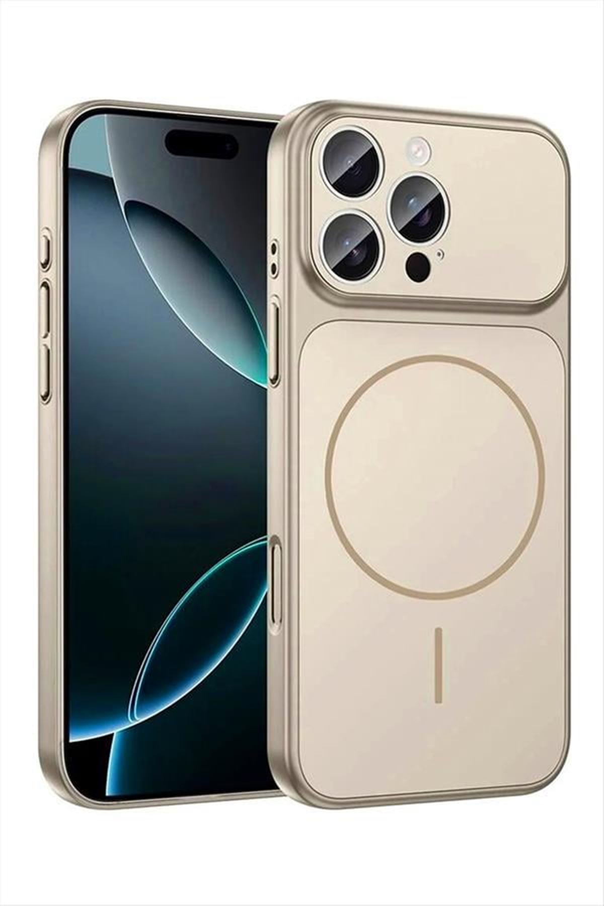 İphone 15 Uyumlu Magsaff Kapak Kılıf - Bej