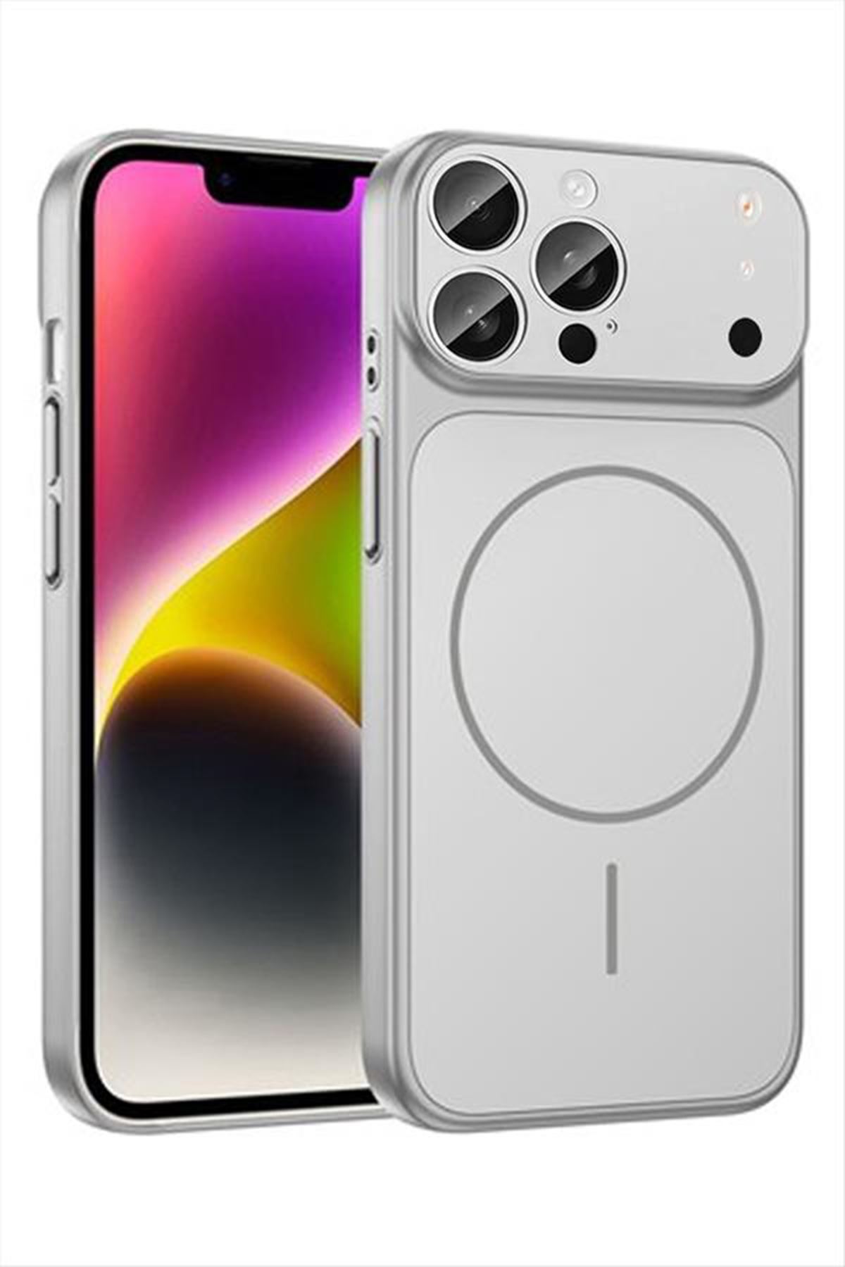 İphone 13 Pro Max Uyumlu 17 Pro Max Görünümlü Magsaff Kapak Kılıf - Gri