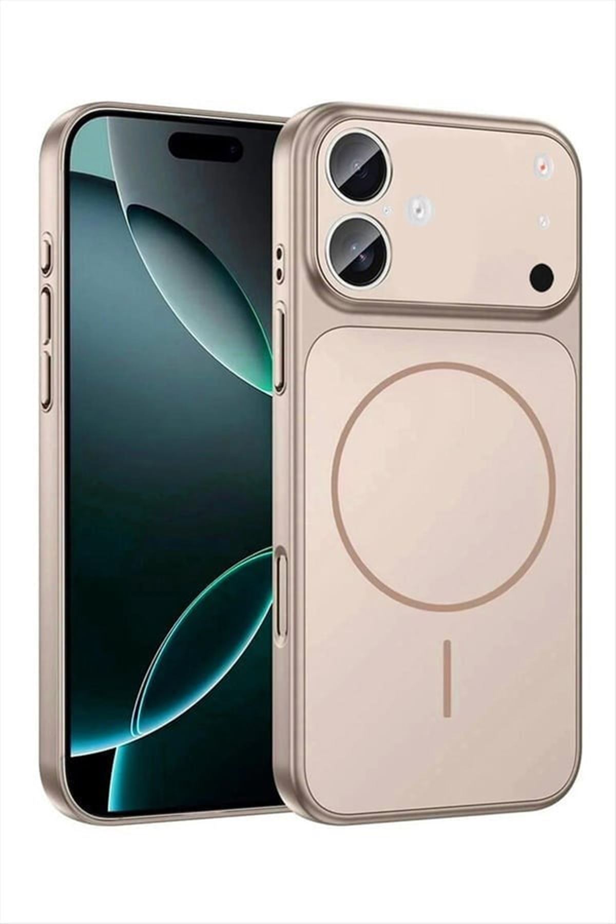 İphone 16 Plus Uyumlu 17 Pro Max Görünümlü Magsaff Kapak Kılıf - Vizon