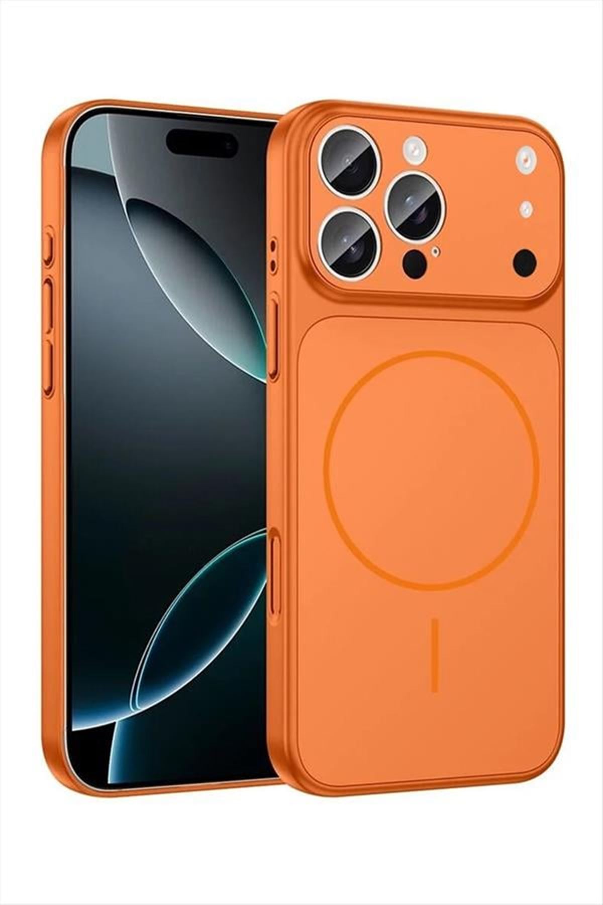 İphone 16 Pro Uyumlu 17 Pro Max Görünümlü Magsaff Kapak Kılıf - Turuncu