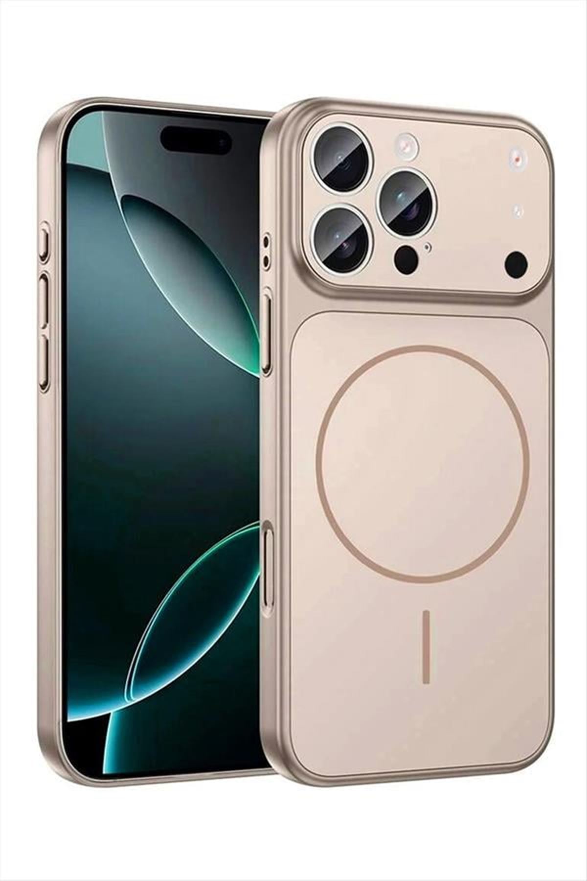 İphone 13 Uyumlu 17 Pro Max Görünümlü Magsaff Kapak Kılıf - Vizon