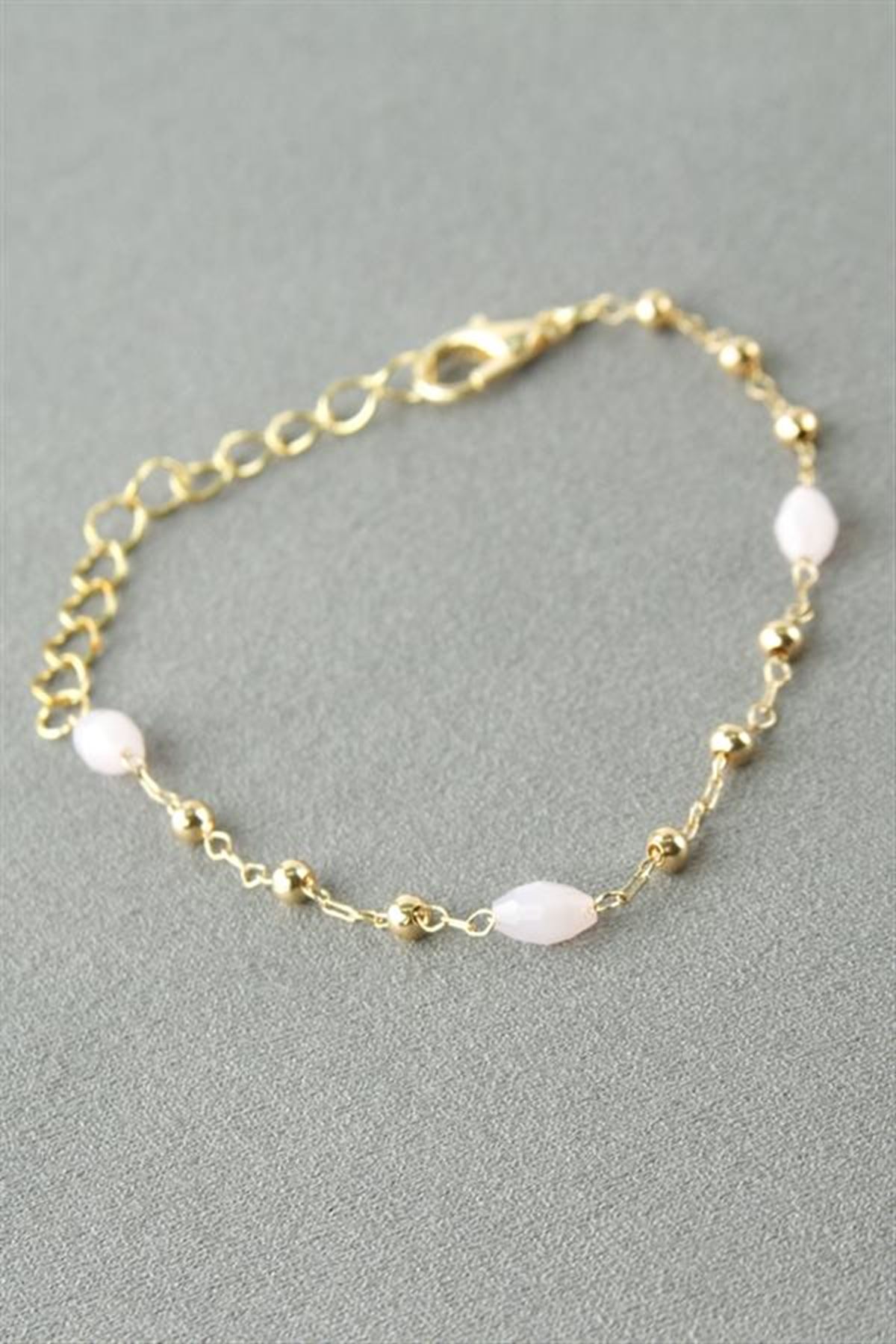 Oval Kristal Taşlı Bileklik - Açık Pembe