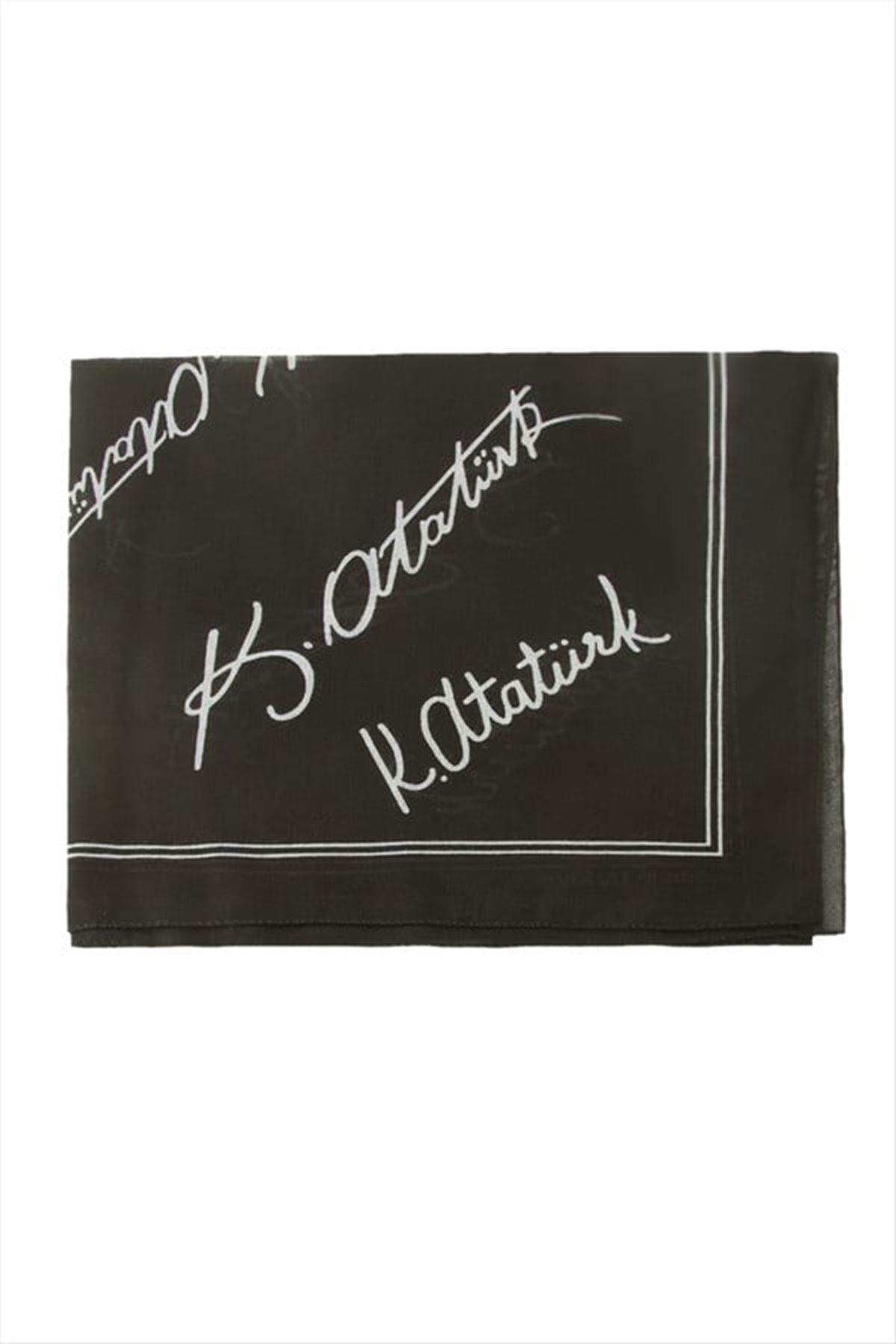 Atatürk İmzalı Desenli Bandana 50*50 - Siyah
