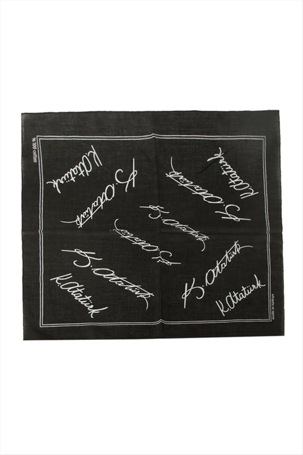 Atatürk İmzalı Desenli Bandana 50*50 - Siyah