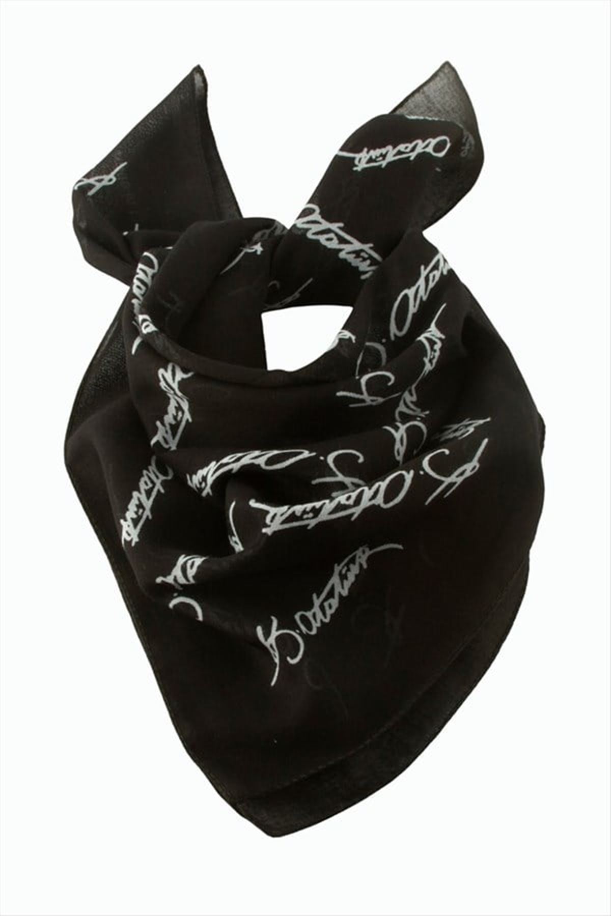 Atatürk İmzalı Desenli Bandana 50*50 - Siyah
