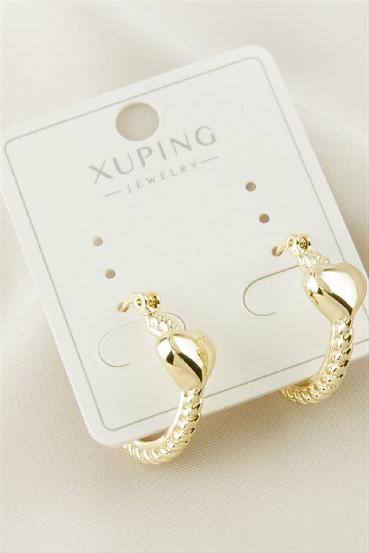 Xuping Kalp Lüks Çelik Küpe - Sarı