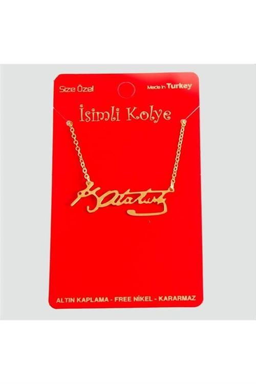 Mustafa Kemal Atatürk İmzalı Uçlu Kolye - Sarı