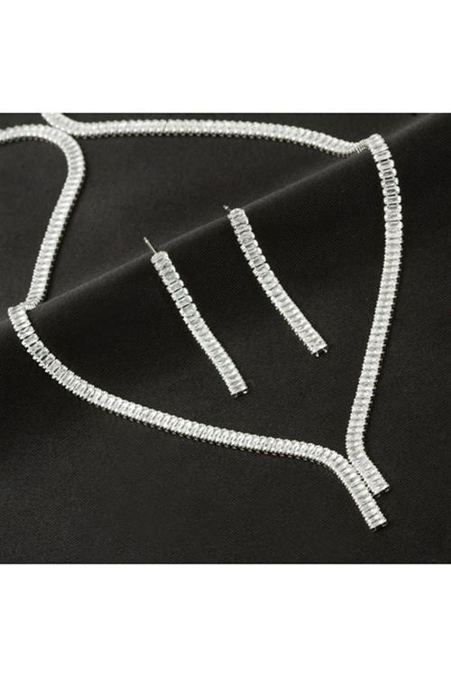Tamtur Baget Taşlı Lüks Set Kolye 4 mm - Gümüş Rengi