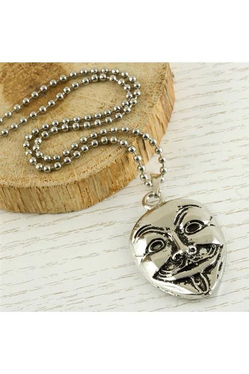 Maske Metal Kolye - Gümüş Rengi