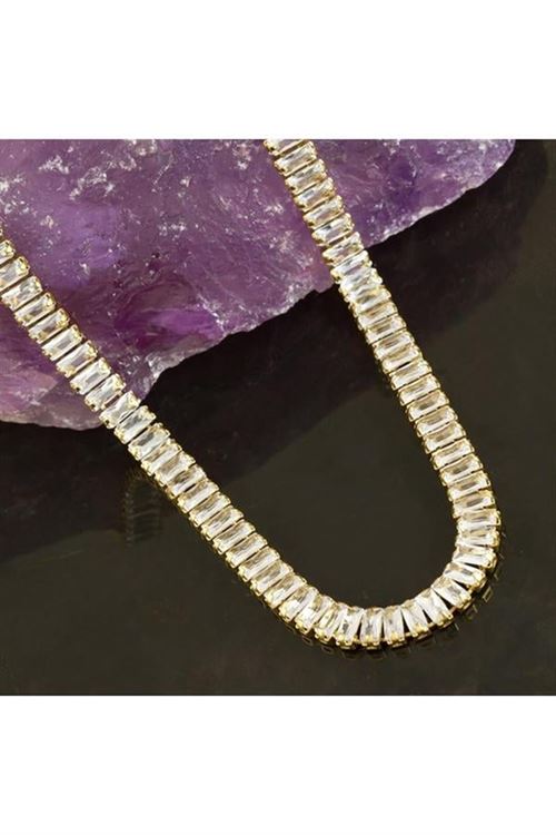 6 mm Baget Taşlı Zirkon Lüks Çelik Kolye - Sarı