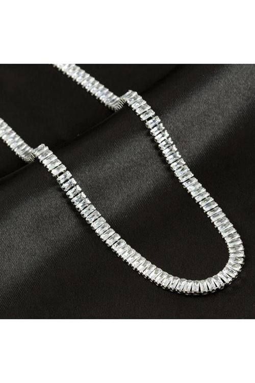 4 mm Baget Taşlı Zirkon Lüks Çelik Kolye - Sarı
