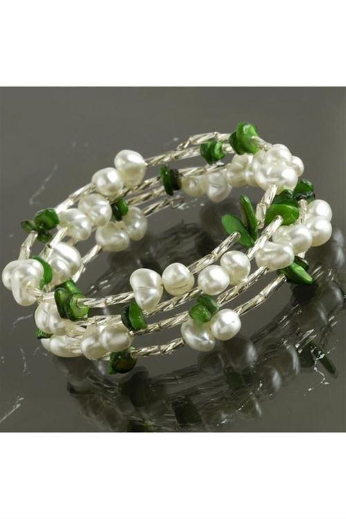 Helezon Kırık Doğaltaş İnci Trend Bileklik - Yeşil