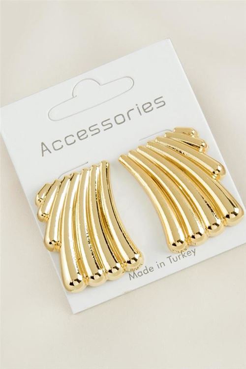Çizgili Yeni Sezon Metal Küpe - Sarı