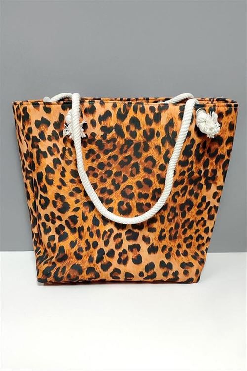 Leopar Desenli Plaj Çantası - Kahverengi