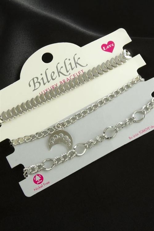 Karışık Trend Zincir Bileklik - Gümüş Rengi
