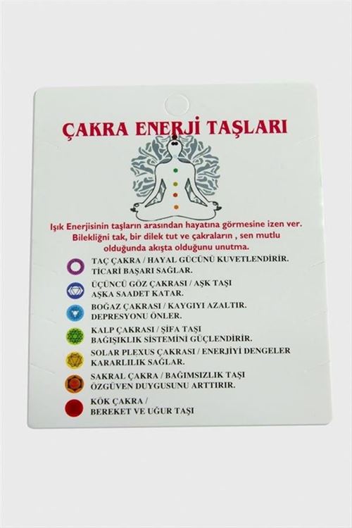 3'lü Çakra Enerji Taşları Bileklik Kartı - Beyaz