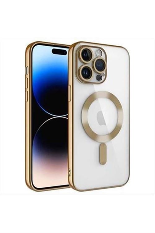 iPhone 12 Pro Max Lüx Magsaff Lazer Silikon Kılıf (Kamera Korumalı) - Mavi